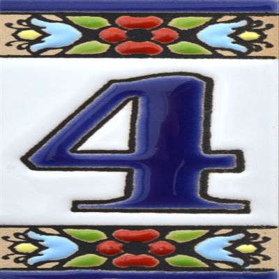 House numbers 3 inch. Handpainted house number tiles for signs, addresses and names. Address numbers for houses. House address numbers and letters. Design FLORES MINI 2,87" x 1,38" (NUMBER 4)