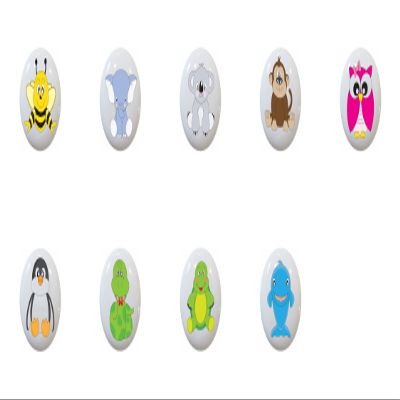 SET OF 9 KNOBS - Animal Babies - DECORATIVE Glossy CERAMIC Cupboard Cabinet PULLS Dresser Drawer KNOBS