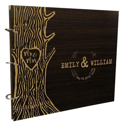 Handmade Rustic Wedding Wood Wooden Guest Book Personalized Name Engraved Advice Book