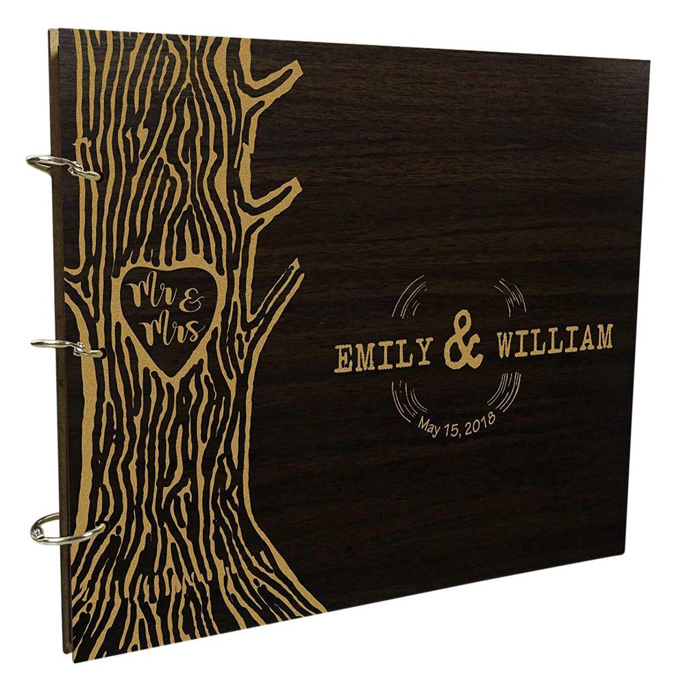 Handmade Rustic Wedding Wood Wooden Guest Book Personalized Name Engraved Advice Book