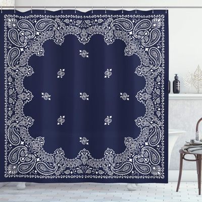 Ambesonne Paisley Shower Curtain, Pattern with Teardrops Illustration Exotic Droplets Ornate Intricate Print, Cloth Fabric Bathroom Decor Set with Hooks, 69" W x 84" L, Dark Blue and White