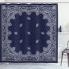 Ambesonne Paisley Shower Curtain, Pattern with Teardrops Illustration Exotic Droplets Ornate Intricate Print, Cloth Fabric Bathroom Decor Set with Hooks, 69" W x 84" L, Dark Blue and White view 1