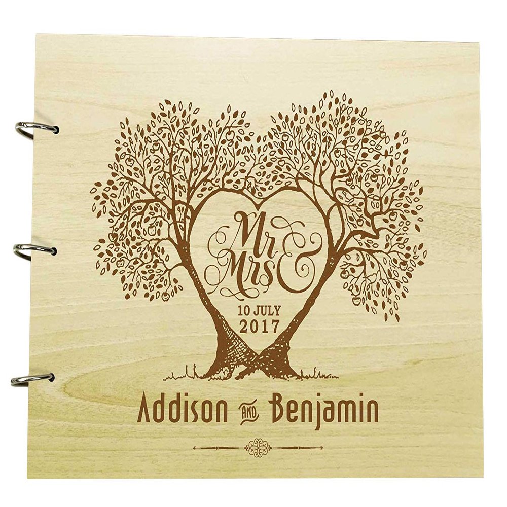 Personalized Wood Engraved Bride and Groom Tree Guest Book Rustic Wedding Photo Album Scrapbook