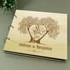 Personalized Wood Engraved Bride and Groom Tree Guest Book Rustic Wedding Photo Album Scrapbook view 3