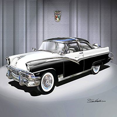 1956 Ford Fairlane Crown Victoria Black & White - TOP of The LINE - Art Print Poster by Artist Danny Whitfield - Size 20 X 30