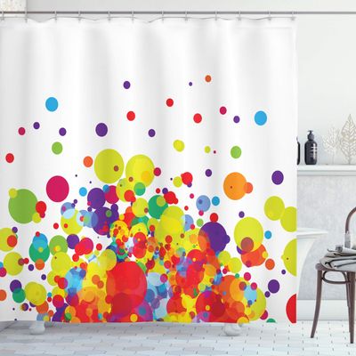 Ambesonne Modern Shower Curtain, Abstract Geometrical Image Circles Rounds Vibrant Rainbow Colors Vivid Art, Cloth Fabric Bathroom Decor Set with Hooks, 69" W x 84" L, Red Apple Green