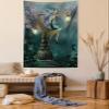 Ambesonne Fantasy Tapestry, Little Pixie Elf Forest Woodland Sitting Moon Stone Myth Illustration Art, Wall Hanging for Bedroom Living Room Dorm Decor, 40" X 60", Yellow Teal Lilac view 1