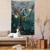 Ambesonne Fantasy Tapestry, Little Pixie Elf Forest Woodland Sitting Moon Stone Myth Illustration Art, Wall Hanging for Bedroom Living Room Dorm Decor, 40" X 60", Yellow Teal Lilac view 2