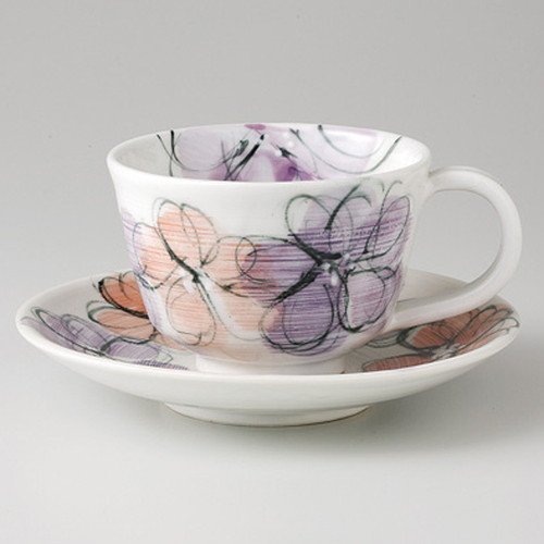 Hand-painted Flower Coffee C/S (8.5 fl oz (250 cc), 13.8 oz (392 g), Japanese Style Coffee C/S, Hotel, Restaurant, Cafe, Western Tableware, Restaurant, Commercial Use, For Guests