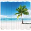 Ambesonne Landscape Shower Curtain, Caribbean Maldives Beach Island Sea Ocean Palm Trees Art Print, Cloth Fabric Bathroom Decor Set with Hooks, 69" W x 75" L, Sky Blue Green and White view 2