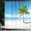 Ambesonne Landscape Shower Curtain, Caribbean Maldives Beach Island Sea Ocean Palm Trees Art Print, Cloth Fabric Bathroom Decor Set with Hooks, 69" W x 75" L, Sky Blue Green and White view 3