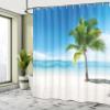 Ambesonne Landscape Shower Curtain, Caribbean Maldives Beach Island Sea Ocean Palm Trees Art Print, Cloth Fabric Bathroom Decor Set with Hooks, 69" W x 75" L, Sky Blue Green and White view 4
