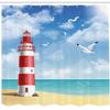 Ambesonne Beach Shower Curtain, Realistic Illustration Lighthouse on Calm Seashore Flying Seagulls Ocean Scenery, Cloth Fabric Bathroom Decor Set with Hooks, 69" W x 75" L, Vermilion Blue view 2