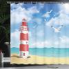 Ambesonne Beach Shower Curtain, Realistic Illustration Lighthouse on Calm Seashore Flying Seagulls Ocean Scenery, Cloth Fabric Bathroom Decor Set with Hooks, 69" W x 75" L, Vermilion Blue view 3
