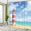 Ambesonne Beach Shower Curtain, Realistic Illustration Lighthouse on Calm Seashore Flying Seagulls Ocean Scenery, Cloth Fabric Bathroom Decor Set with Hooks, 69" W x 75" L, Vermilion Blue view 4