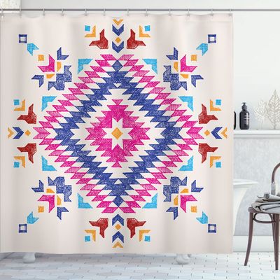 Ambesonne Tribal Shower Curtain, Hand Drawn Sketchy Motif Ornaments Geometric Vintage Artwork, Cloth Fabric Bathroom Decor Set with Hooks, 69" W x 70" L, Multicolor
