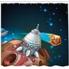 Ambesonne Cartoon Shower Curtain, Spacecraft Planets Outer Space Theme Rocket Stars Galaxy Cosmic Illustration, Cloth Fabric Bathroom Decor Set with Hooks, 69" W x 84" L, Multicolor Dark Teal view 2