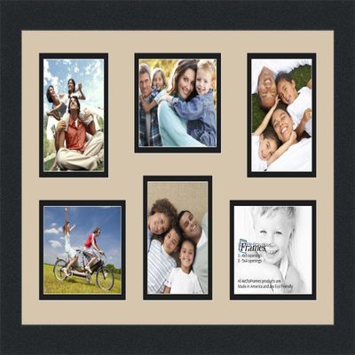 ArtToFrames Collage Photo Frame Double Mat with 6-4x5 Openings and Satin Black Frame