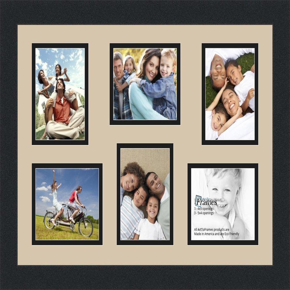 ArtToFrames Collage Photo Frame Double Mat with 6-4x5 Openings and Satin Black Frame