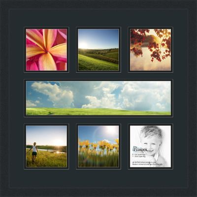ArtToFrames Collage Photo Frame Double Mat with 1-5x20 and 6-6x6 Openings and Satin Black Frame