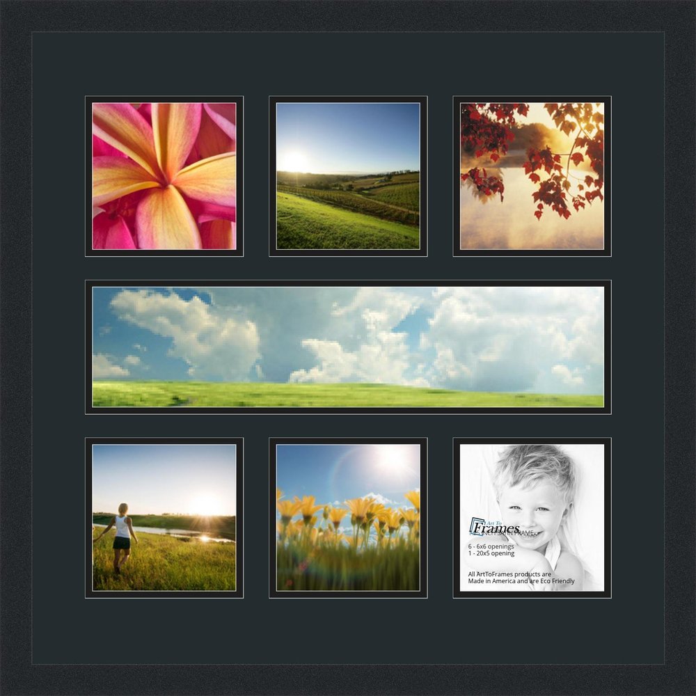 ArtToFrames Collage Photo Frame Double Mat with 1-5x20 and 6-6x6 Openings and Satin Black Frame