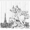 Ambesonne Antique Shower Curtain, European Cityscape France Historical Rearing Horse Eiffel Tower Print, Cloth Fabric Bathroom Decor Set with Hooks, 69" W x 84" L, White Black view 2