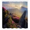 Ambesonne Mountain Shower Curtain, Sunrise in Valley Meadow with Rhododendrons Wildlife Idyllic Rural Scenery, Cloth Fabric Bathroom Decor Set with Hooks, 69" W x 70" L, Yellow Green Pink view 2