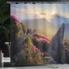Ambesonne Mountain Shower Curtain, Sunrise in Valley Meadow with Rhododendrons Wildlife Idyllic Rural Scenery, Cloth Fabric Bathroom Decor Set with Hooks, 69" W x 70" L, Yellow Green Pink view 3