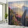 Ambesonne Mountain Shower Curtain, Sunrise in Valley Meadow with Rhododendrons Wildlife Idyllic Rural Scenery, Cloth Fabric Bathroom Decor Set with Hooks, 69" W x 70" L, Yellow Green Pink view 4