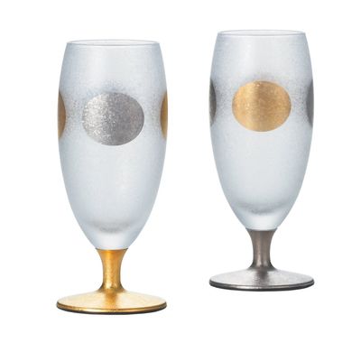 Aderia Japan Traditional Japanese Patterns Sun Moon Gold Silver Tall Glasses Set of 2 Besties Couples Wine Beer Spirits Sake Champagne Cups