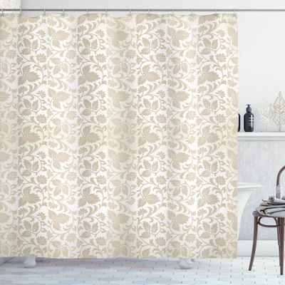 Ambesonne Floral Shower Curtain, Traditional Victorian Retro Swirl Flowers Classic Blooms Rococo Pattern, Cloth Fabric Bathroom Decor Set with Hooks, 69" W x 75" L, Beige White