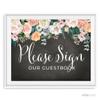 Andaz Press Peach Chalkboard Floral Garden Party Wedding Collection, Party Signs, Please Sign our Guestbook, 8.5x11-inch, 1-Pack view 1