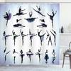 Ambesonne Art Shower Curtain, Female Ballet Dancers Performing Arts Black Silhouettes Illustration Design, Cloth Fabric Bathroom Decor Set with Hooks, 69" W x 84" L, Purple Lavender White view 1