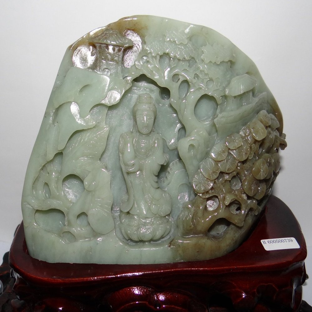 6.1" China Certified Nature Hetian Nephrite Jade Hand Carved Kwan-yin Statues Decoration