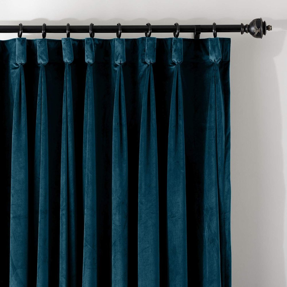 ChadMade Goblet 120W x 84L Blackout Lined Velvet Curtain Drapery Panel for Traverse Rod or Track, Living Room Bedroom Meetingroom Club Theater Patio Door (1 Panel), Midnight Blue, Leon Collection