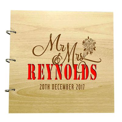 Wood Engraved Name Bride & Groom Advice Guestbook Custom Rustic Wedding Scrapbook