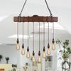 Farmhouse Pendant Lights Kitchen Island, Kitchen Light Fixtures, Rustic Dining Room Light Fixture with 8 E26 Bulb Sockets, Black Metal and Wood Beam Ceiling Pendant Light Fixtures, Hanging Lights view 1