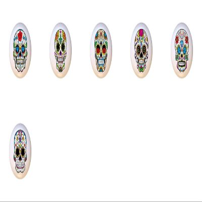 SET OF 6 KNOBS - Skull Set #51321 - Happy Sugar Skulls Skeleton - DECORATIVE Glossy CERAMIC Cupboard Cabinet PULLS Dresser Drawer KNOBS