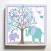 Whimsical Elephant & Lovebirds Garden - Checkerboard Stretched Canvas Nursery Decor - Wall Art That Makes a Memorable Baby Gift Idea - Wooden Frame Construction - Ready to Hang 24X30 view 1