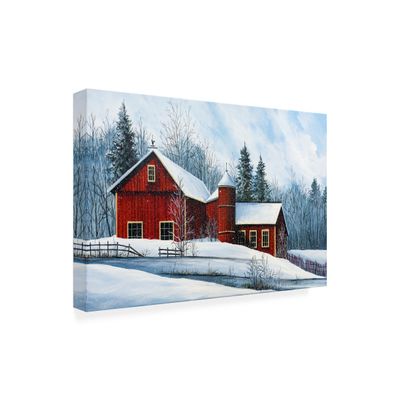 Trademark Fine Art Red Barn Winter by Debbi Wetzel, 16x24-Inch Canvas Wall Art