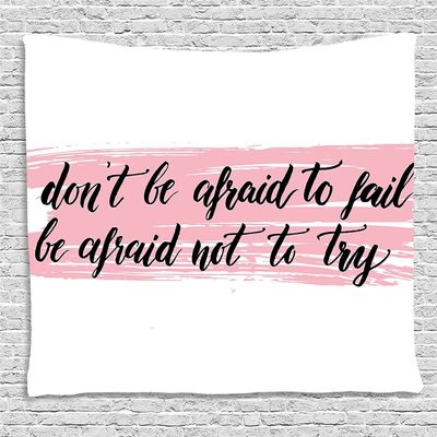 Ambesonne Lifestyle Tapestry, Do Not Be Afraid to Fail Be Afraid Not to Try Words Art Print, Wide Wall Hanging for Bedroom Living Room Dorm, 80" X 60", Pink Black