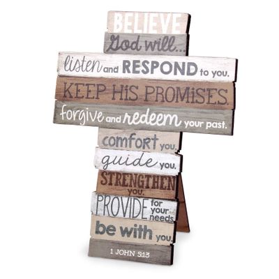 Lighthouse Christian Products Believe God Will Distressed Wood 9 Inch Stacked Wood Cross Figurine