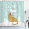 Ambesonne Christmas Shower Curtain, Let It Snow Words Kitty Cat with Santa Claus Hat Snow Graphic, Cloth Fabric Bathroom Decor Set with Hooks, 69" W x 84" L, Brown Seafoam view 1