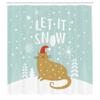 Ambesonne Christmas Shower Curtain, Let It Snow Words Kitty Cat with Santa Claus Hat Snow Graphic, Cloth Fabric Bathroom Decor Set with Hooks, 69" W x 84" L, Brown Seafoam view 2