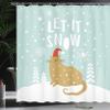 Ambesonne Christmas Shower Curtain, Let It Snow Words Kitty Cat with Santa Claus Hat Snow Graphic, Cloth Fabric Bathroom Decor Set with Hooks, 69" W x 84" L, Brown Seafoam view 3