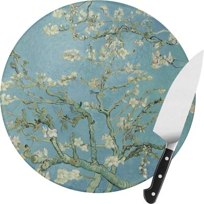Almond Blossoms Round Glass Cutting Board - Medium