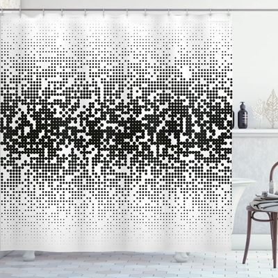 Ambesonne Modern Shower Curtain, Digital Art Print with Geometrical Squares Dots Abstract Ombre Image Print, Cloth Fabric Bathroom Decor Set with Hooks, 69" W x 70" L, Black and White