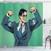 Ambesonne Green Shower Curtain, Pop Art Retro Style Manly Businessman with Currency Dollar Money Print, Cloth Fabric Bathroom Decor Set with Hooks, 69" W x 84" L, Petrol Blue Fern Green view 1
