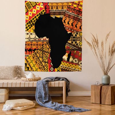 Ambesonne African Tapestry, Abstract Style Map on Carpet Background Illustration, Wall Hanging for Bedroom Living Room Dorm Decor, 60" X 80", Black and Orange