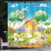 Ambesonne Animal Shower Curtain, Farm House Scenery Chicken Rabbit Dogs Cat Funny Cartoon Art Funny Theme, Cloth Fabric Bathroom Decor Set with Hooks, 69" W x 70" L, Multicolor view 3